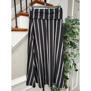NYC Women Black Striped Polyester Pull On A-Line Casual Long Maxi Skirt Size L